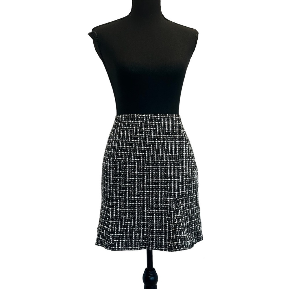 RW&CO black gray white tweed front pleat miniskirt Sz 8